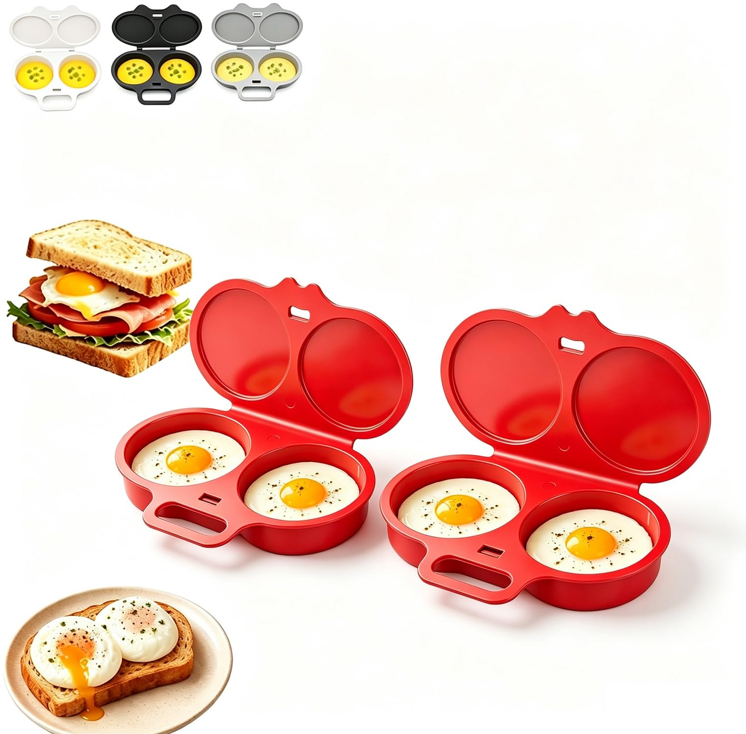 Microwave Egg Poacher, Dual Cavity Poached Egg Maker with Lid & Handle