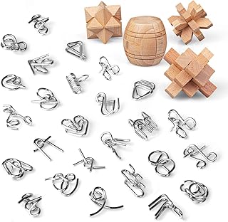 Brain Teaser Puzzles 3D Unlock Interlock Assorted, Wooden and Metal Puzzles IQ Logic Puzzle for Adults and Kids Jigsaw Mind Puzzles Educational Toy