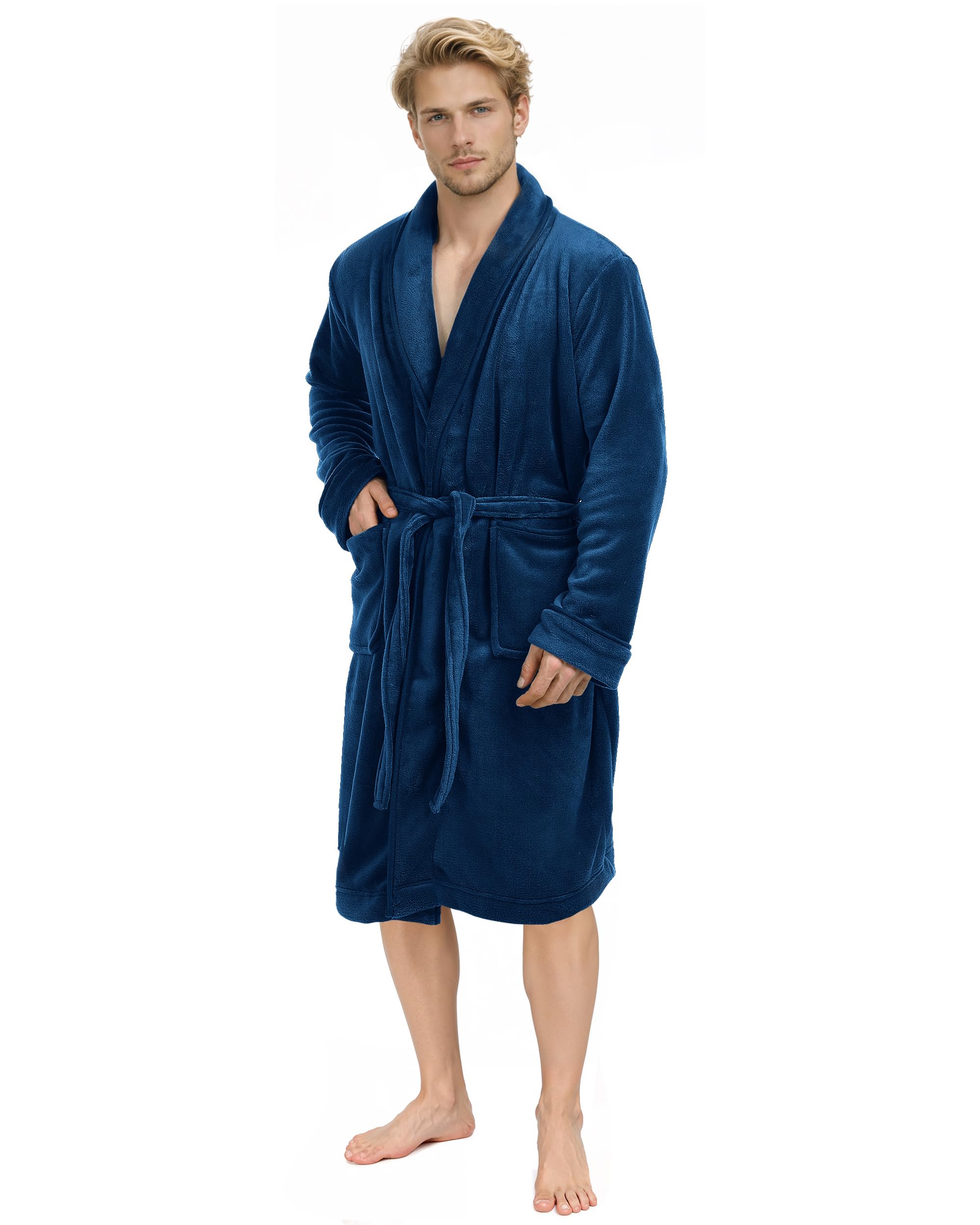 NY Threads Bademantel Herren Flauschig Fleece Kuschelig weich Schalkragen Morgenmantel fur männer