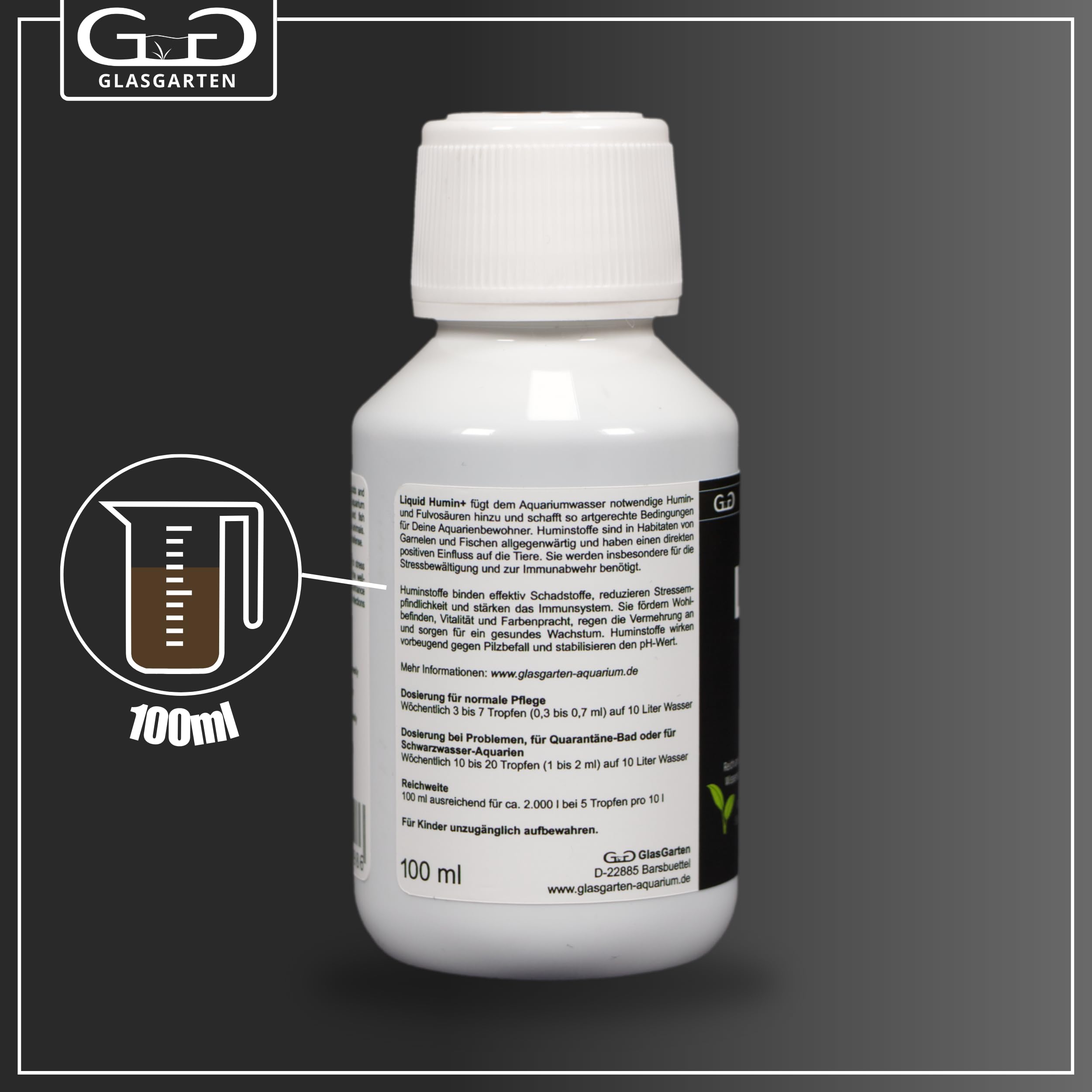 GlasGarten Liquid Humin+ | 100ml - Sustancias húmicas en una Botella. Mejora el Sistema inmunológico de los Animales y estabiliza el Valor pH - protección contra la caída del pH