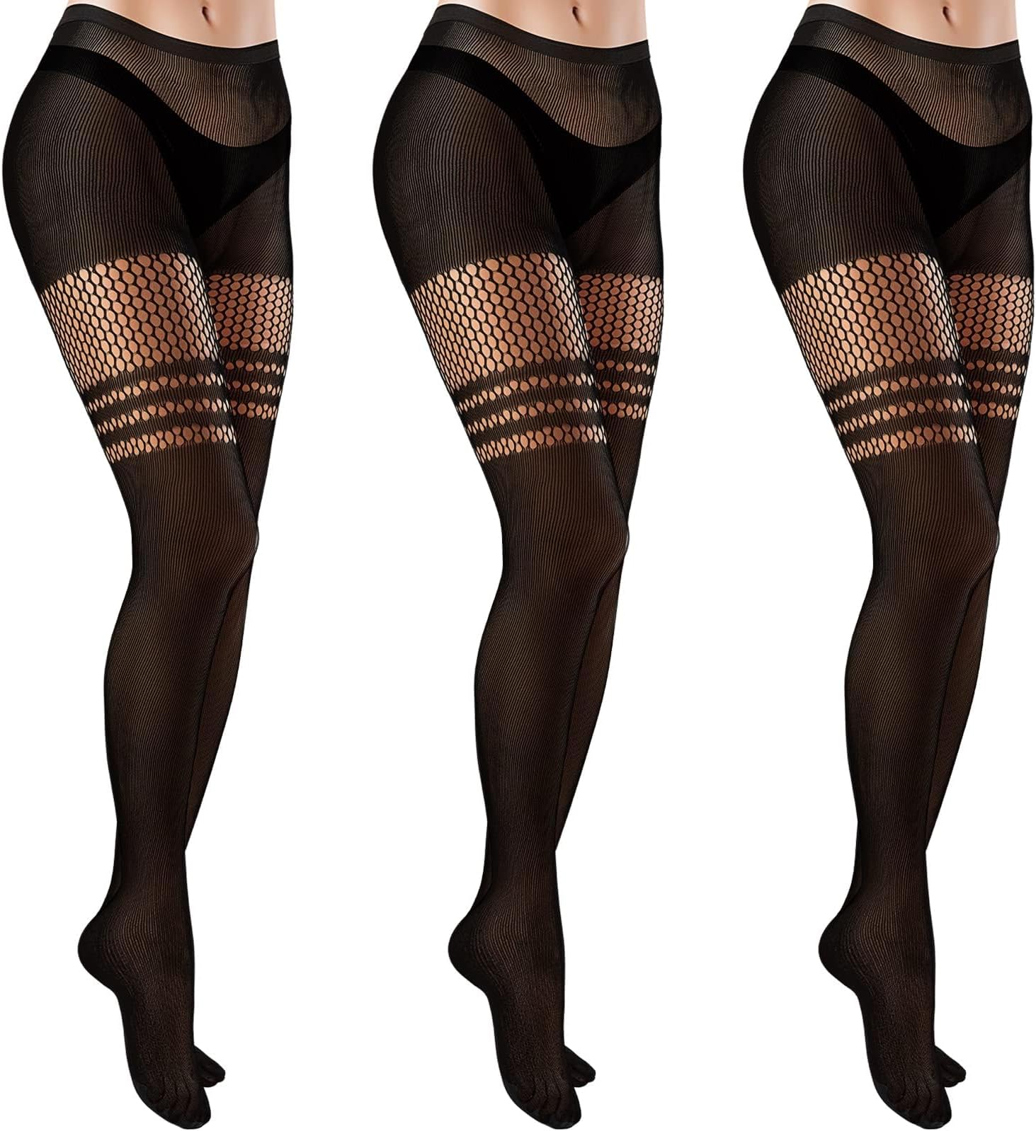 AzoneeWomen's Fishnet High Waist Fishnet Patterned Tights Dark Fishnet Stockings Opaque Pantyhose Dance Compression Pantyhose for Women 3PCS