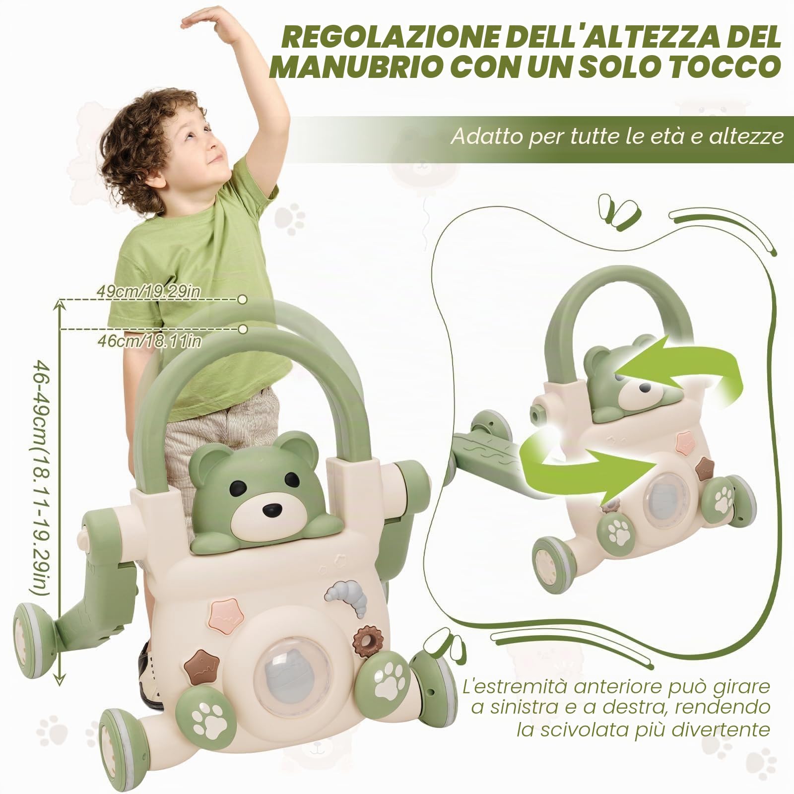 Primi Passi per Bambini 3 in 1,Girello Bambino,con Luci, Musica e Giocattoli, Velocità Regolabile Girello,Monopattino, Bicicletta Senza Pedali,Adatto a Bambini di età Superiore ai 6 Mesi