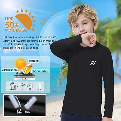 Miniatura 2 de MEETWEE Camiseta de protección solar UPF 50+ de manga larga para niños, camiseta de natación para jóvenes, SPF de secado rápido, trajes de baño
