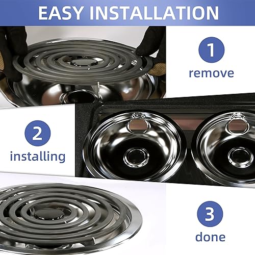 Miniatura 6 de W10196406 y W10196405 - Juego de bandejas de goteo cromadas para Whirlpool Amana Maytag Magic-Chef Kenmore con ranura de bloqueo, incluye 2 cuencos