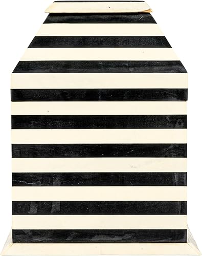 Miniatura 8 de Creative Co-Op Caja de madera recuperada y resina con rayas, negro y crema