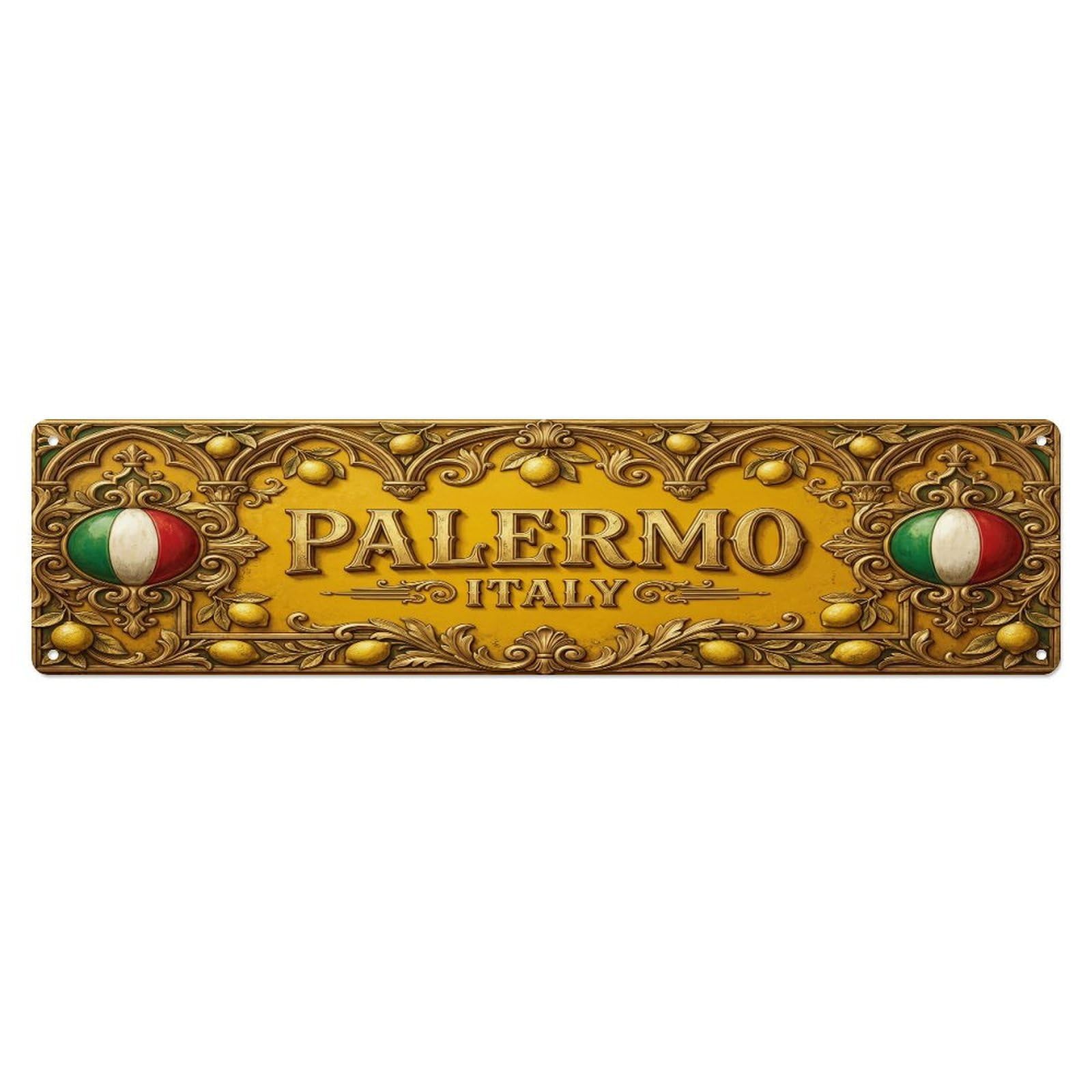 Vintage Palermo Italy Flag Pattern Metal Tin Sign