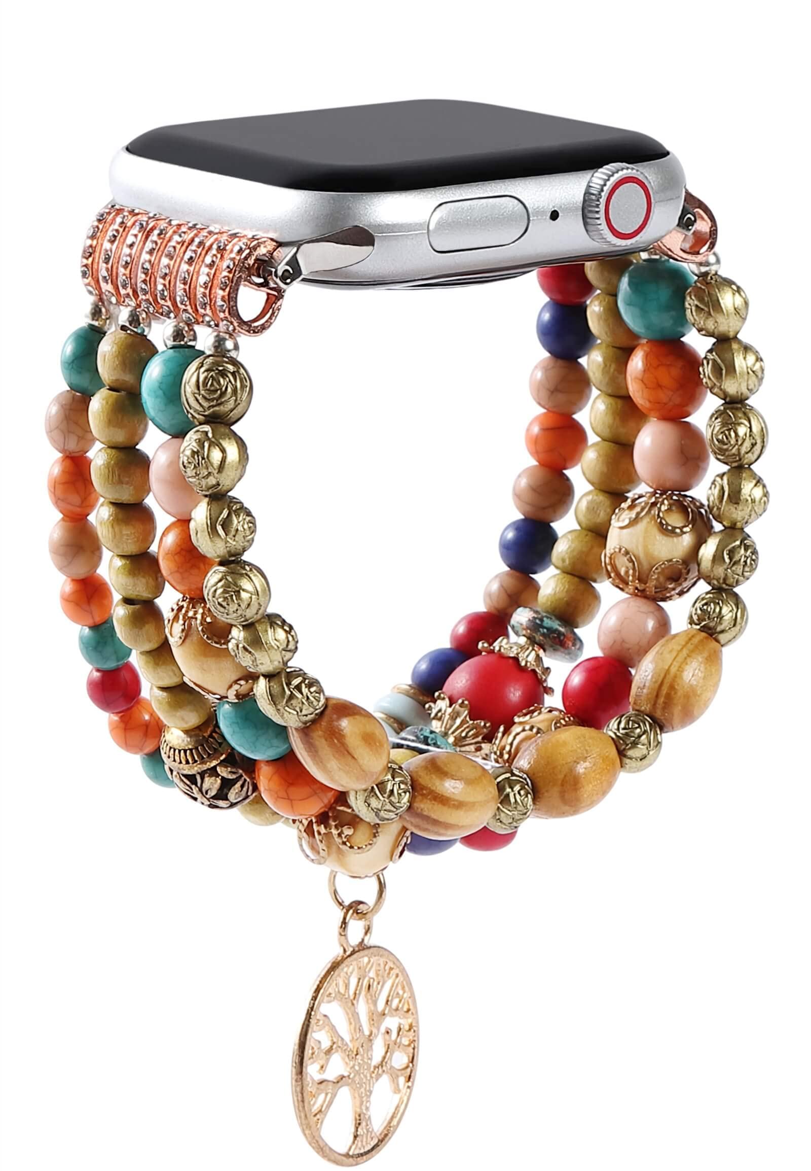 FTWIND Compatible With Apple Watch Band Women Beaded Bracelet iPhone 38/44/42/40mm Fashion Charm Cute Replacement Iwatch Strap Series 38 Red 6.5