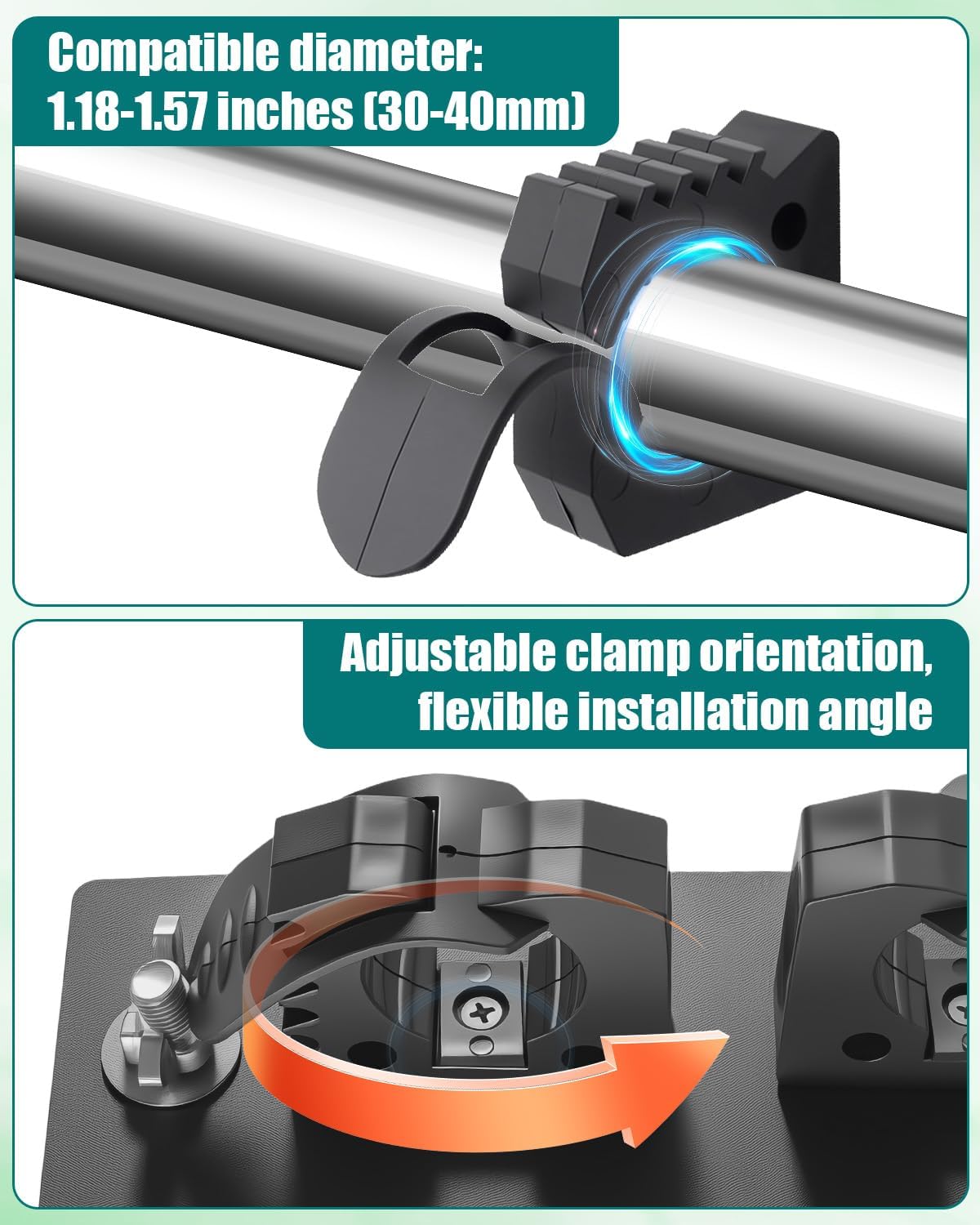 Bed Rail Tool Mount Brackets Fits for Toyota Tacoma, Heavy Duty Steel No-Drill Cargo Rail Mounts for Shovel Axe Hammer, Anti-Rust with Rubber Padding & Reflective Strips