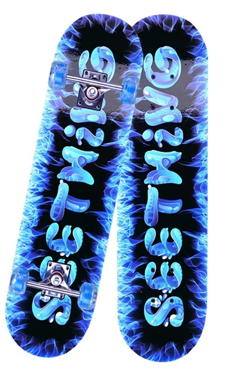 WHD5066-SRK Complete Skateboards- Standard Skateboards with Colorful Flashing Wheels for Beginners Kids Boys Girls Teenager Skateboards (BLACK&BLUE), SKATEBOARD
