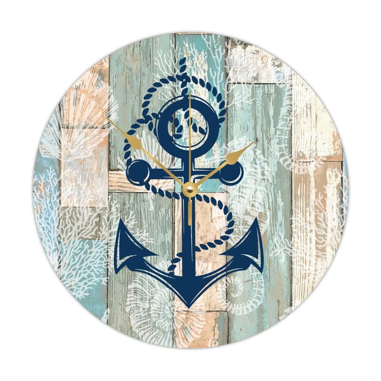 Horloge ronde en bois ancre marine pour salon et cuisine cocooning