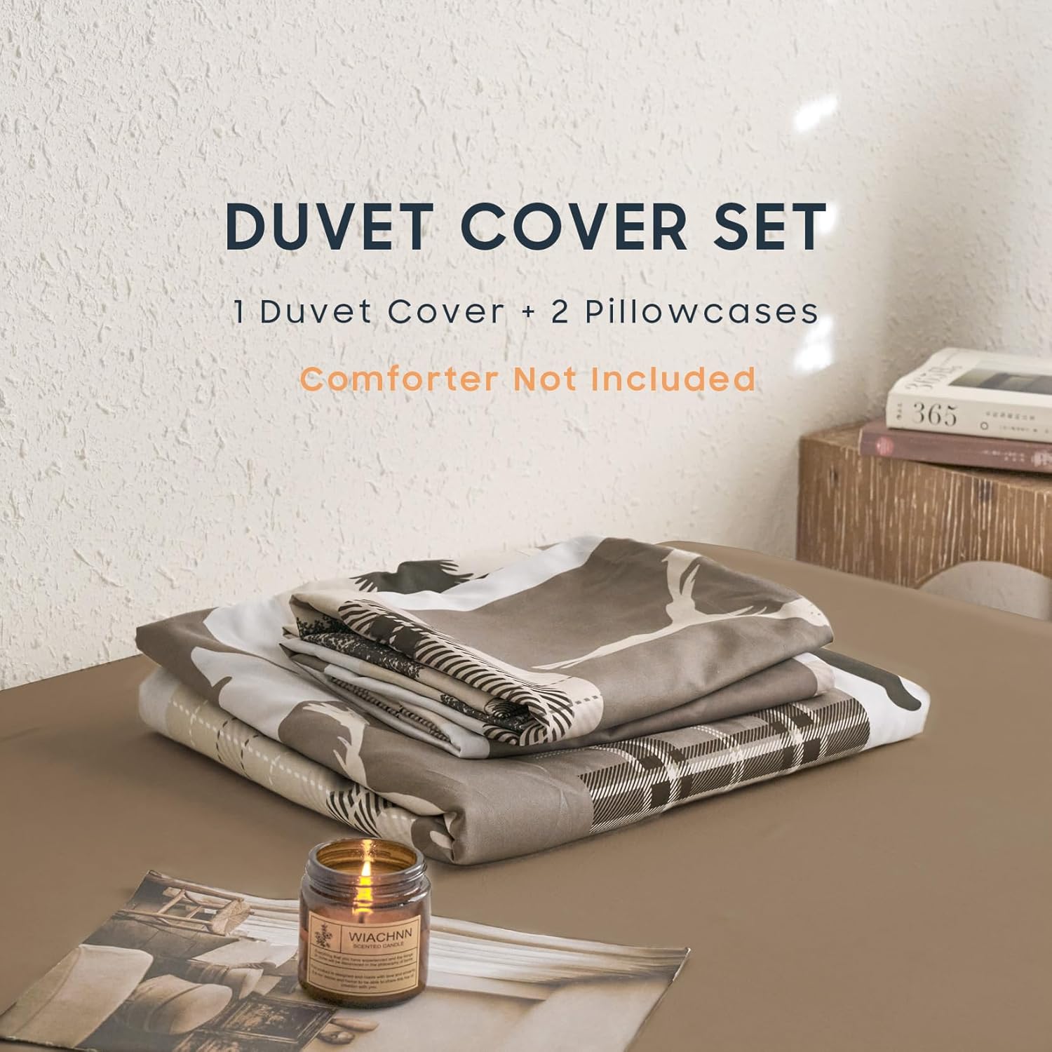 Wake In Cloud - Rustic Duvet Cover Set, Cabin Christmas Lodge Western Country Bear Deer Holiday RV Outdoor Winter Theme, Soft Lightweight Bedding, 3-Piece, Taupe Brown, King Size - Image 2