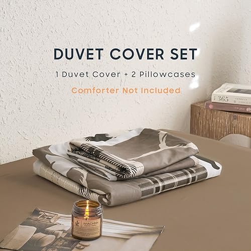 Miniatura 9 de Wake In Cloud - Juego de funda de edredón tamaño King, ropa de cama rústica de cabaña, color rojo burdeos y negro, retazos de Navidad, oso de campo