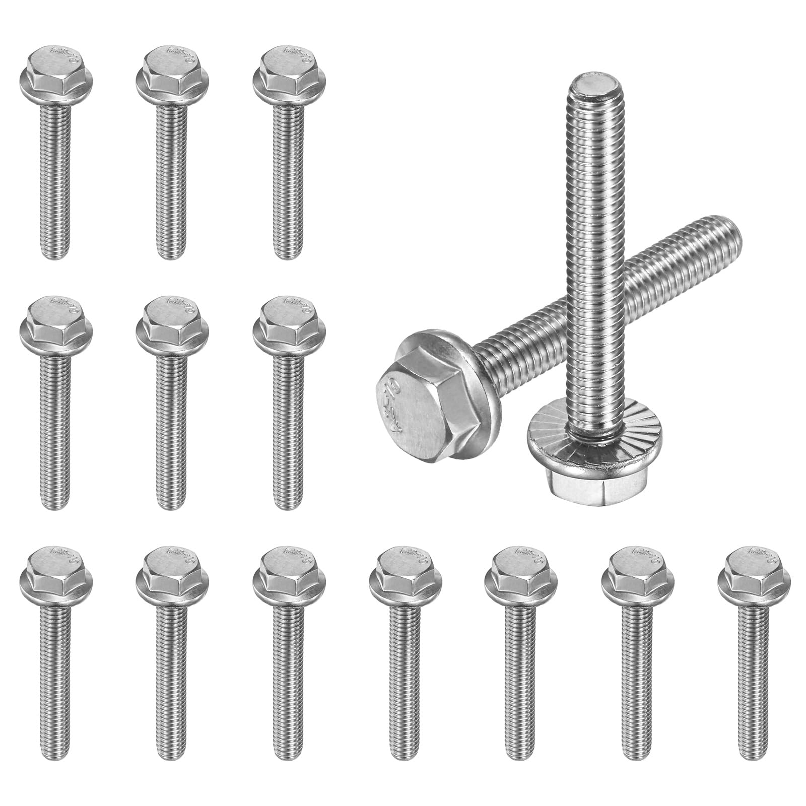 M METERXITY 15 Pack Flanged Hex Head Bolts, M6 x 40mm 304 Stainless Steel External Hex Drive Screws, Metric Fully Threaded Screw for Furniture Car DIY Project [Silver Tone]