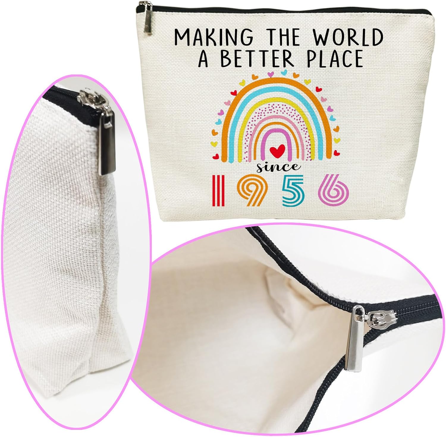 70th Birthday Gifts for Women Cosmetic Bags, Happy 70th Birthday Decorations for Women, Sister, Female, Friends, 1956 Best Gifts for 70 Year Old Woman Travel Makeup Bag (1956) - Image 4