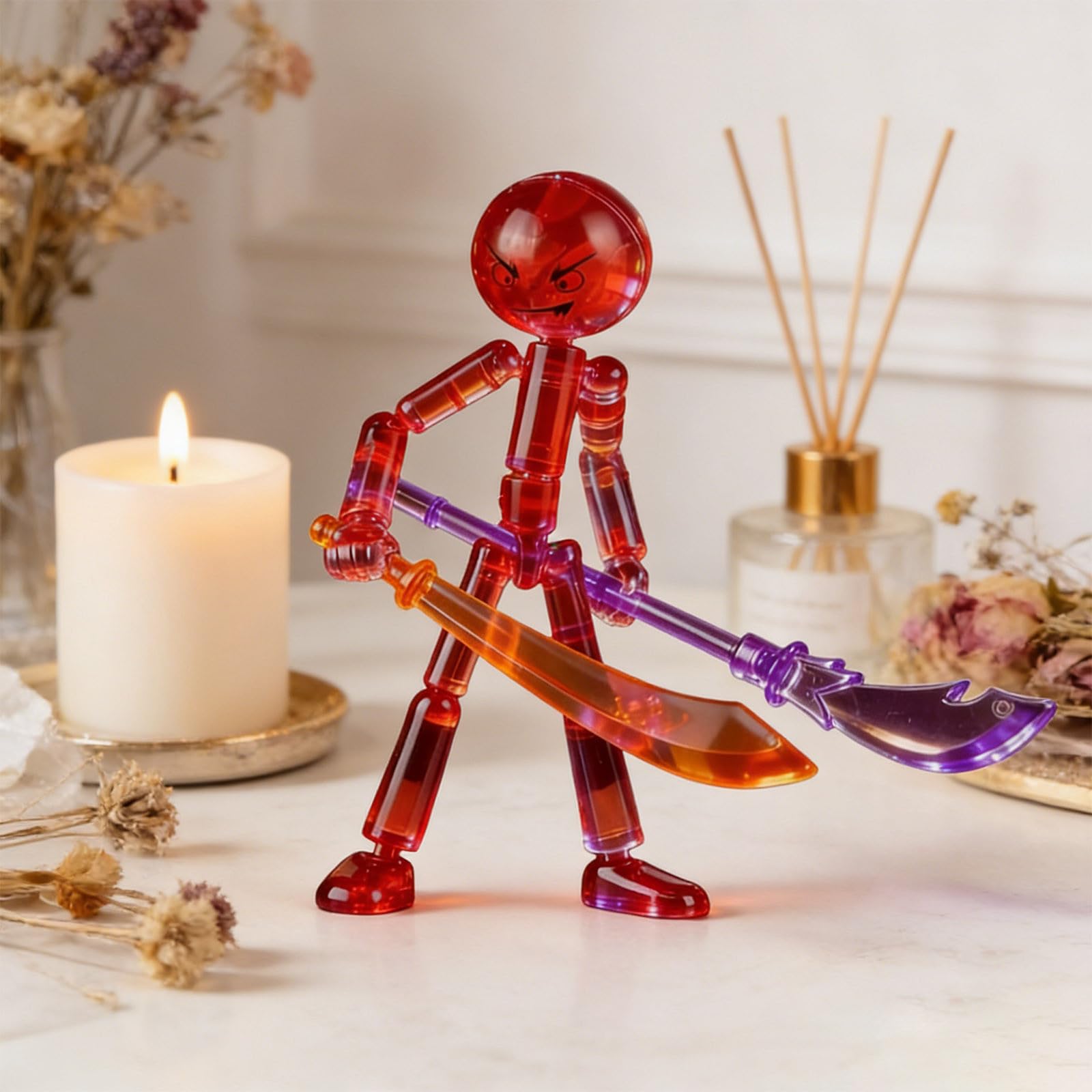 DIY Action Figures Building Set with 7 Weapons, Multi-Jointed Movable Robot Figure Kit, Stop Motion Animation Figures for Creative Play, Full Body Mechanical Doll Assembly Toy (Red)