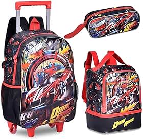 Kit Mochila Infantil Dark Racer Carro Lancheira Estojo Clio