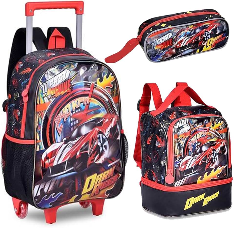 Kit Mochila Infantil Dark Racer Carro Lancheira Estojo Clio