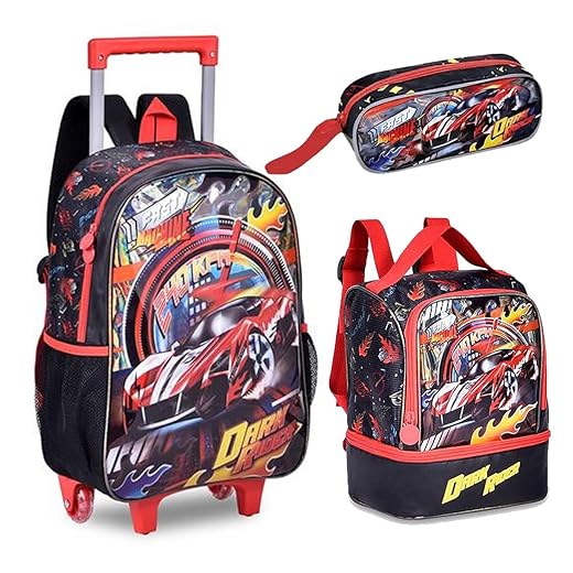 Kit Mochila Infantil Dark Racer Carro Lancheira Estojo Clio