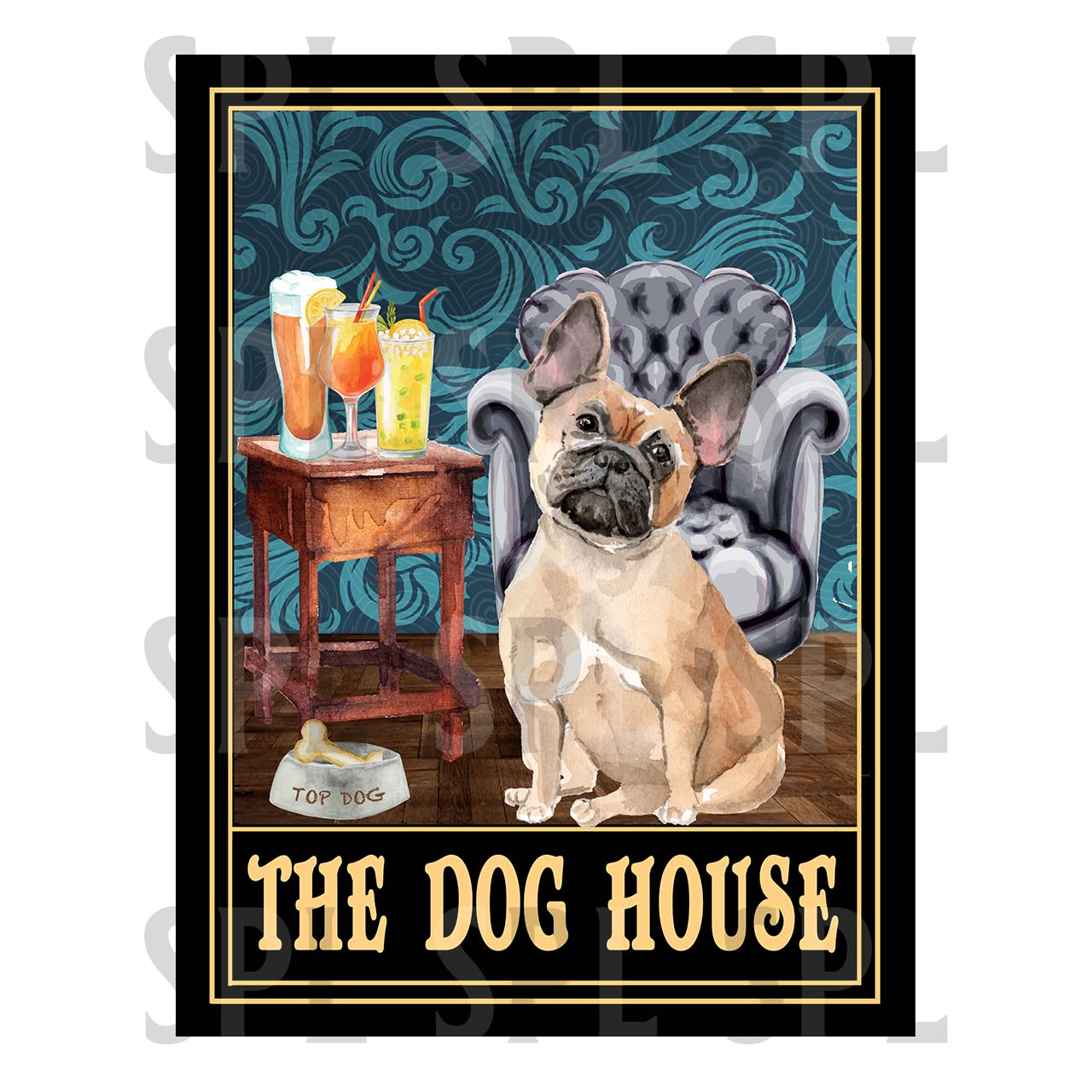 The dog house cute French Bulldog retro metal tin sign METAL TIN WALL PLAQUE SIGN NOVELTY GIFT DH33 (10" x 8" (267mm x 200mm), Tape)