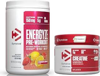 Bundle of Dymatize Energyze Pre Workout Powder and Creatine Monohydrate Combo for Training and Recovery