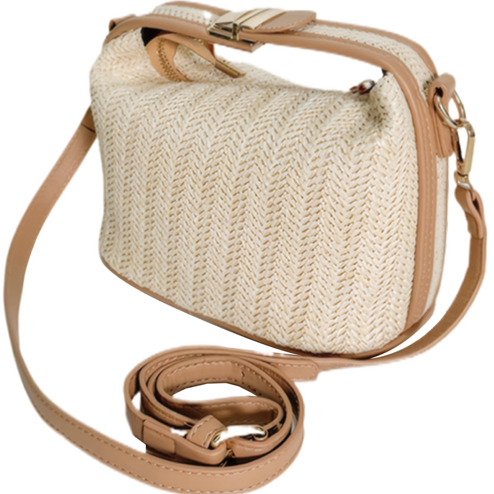 CNAFGBGG Straw Crossbody Bags for Women Woven Straw Handbag Stylish Top Handle Purse with Adjustable ＆ Detachable Shoulder Strap Zipper Closure Bag for Summer Beach Vacation..