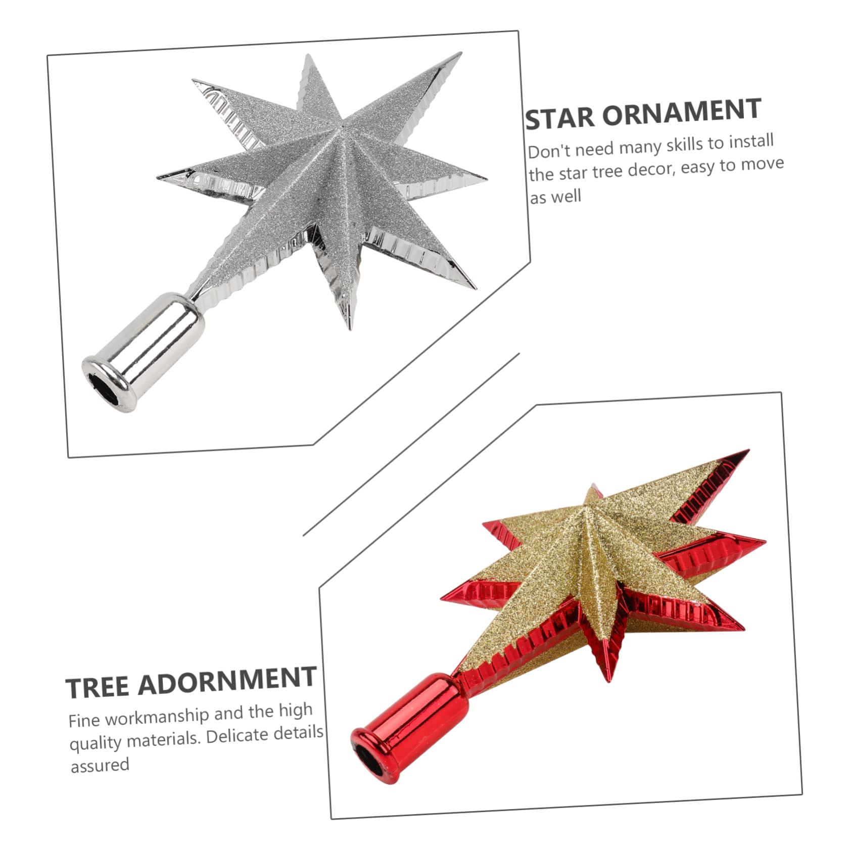 2 Sätze Dreidimensionaler Achteckiger Stern Christbaumspitzen Im Freien Weihnachtsbaum Dekorationen Weihnachtsschneeflockenfenster Künstlich Flitter Weihnachten Rot PVC 2 Stück * 2