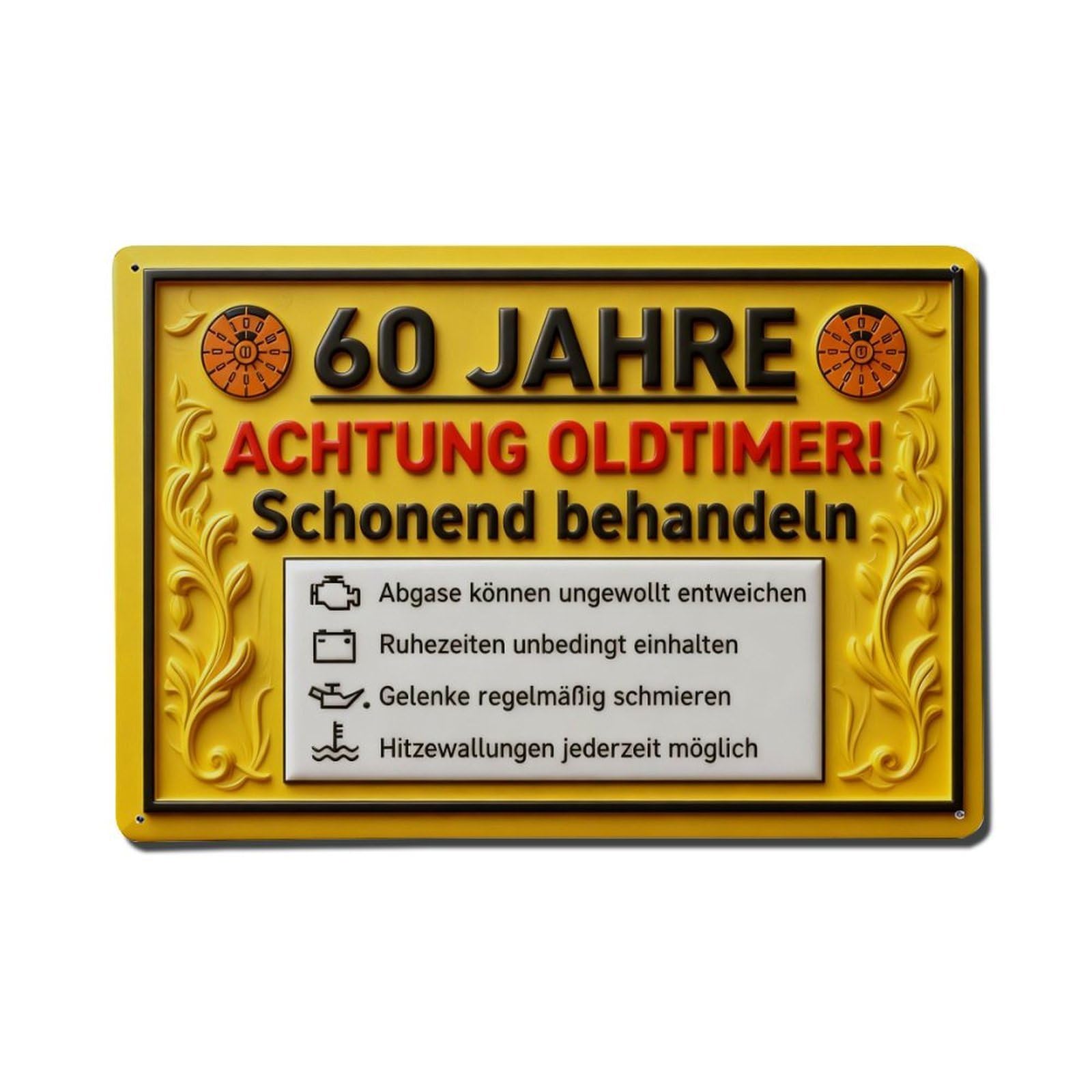 60 Years Old Timer with German Text Humorous Vintage Metal Tin Sign Retro Wall Decor Poster, Ideal for Home Office Living Room Bar Man Cave, 8x12 Inch