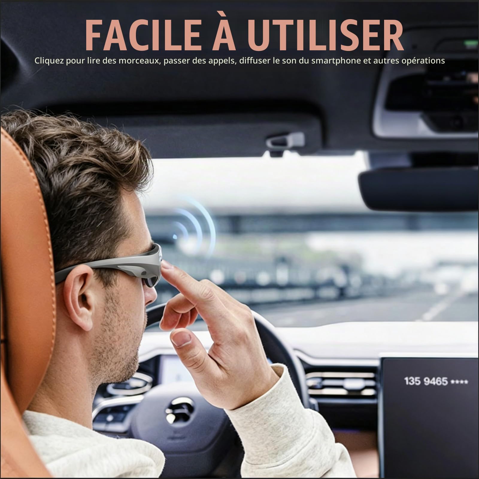 Lunettes de Soleil Bluetooth Intelligentes, Lunette Protection de Cyclisme, Réponse en un Clic, Protection UV, Navigation Vocale, pour Homme et Femme, Cyclisme, Course, Ski
