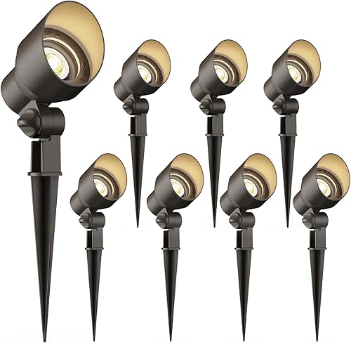 GOODSMANN Paquete de 8 luces de paisaje de bajo voltaje, reflectores de paisaje de 3 W LED de 200 lúmenes con bombilla reemplazable de 12 V CA con