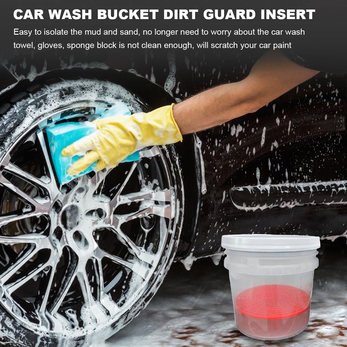 Sun Walker 2PCS Car Wash Bucket Insert, Plastic Vehicle Wash Dirt Guard Insert for Removing Dirt Debris, Auto Detailing Washing Tool Debris Collector Fit 12 Inch Diameter Buckets (Red)