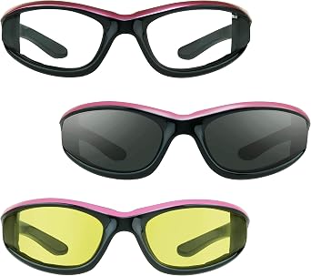 Bikershades Pink Motorcycle Riding Wrap Sunglasses Women Foam Cushion Padded Wind Block Prevent Dry Eye Sky Dive Medium Size