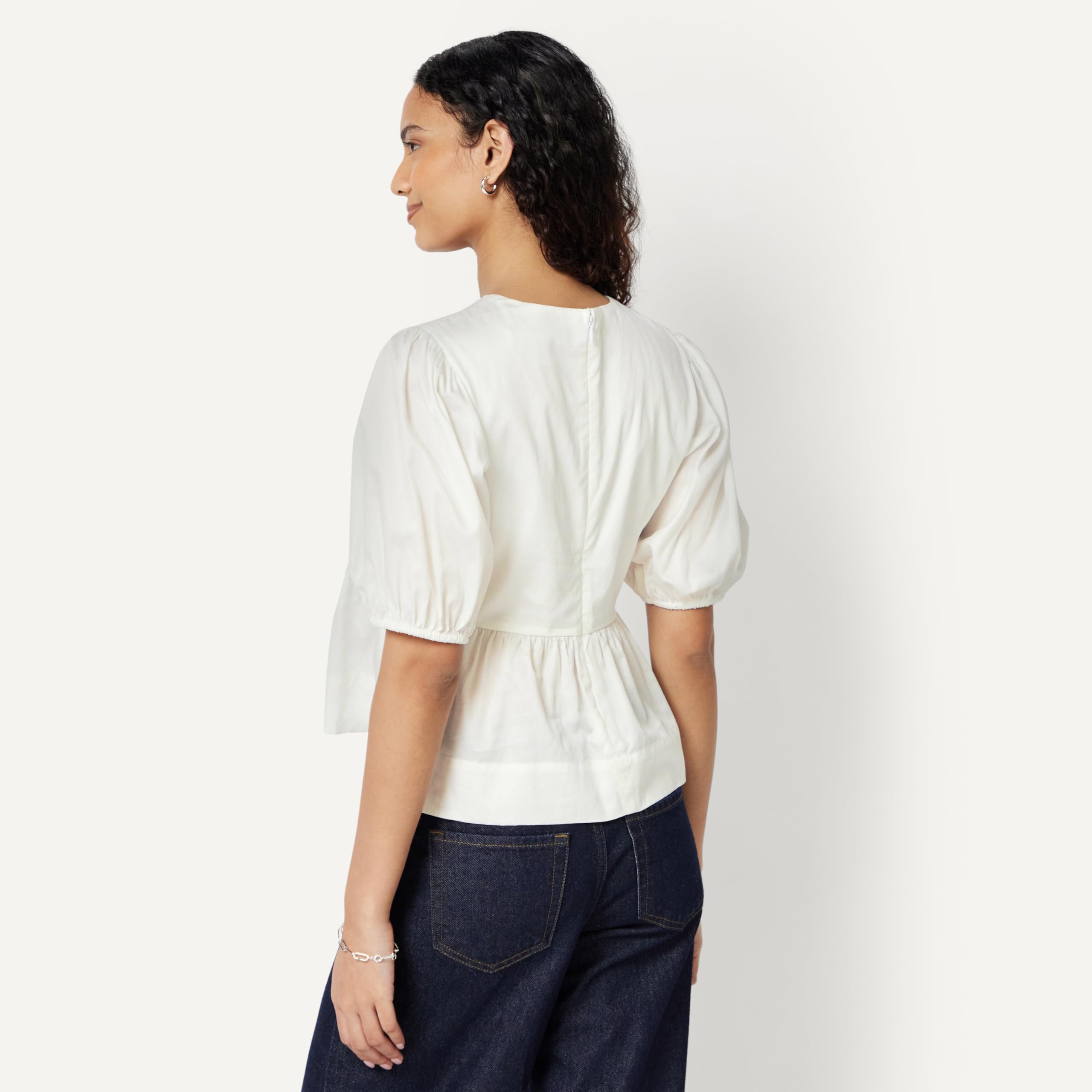 Amazon Essentials Mujer Blusa Peplum de satén de algodón de Ajuste Relajado