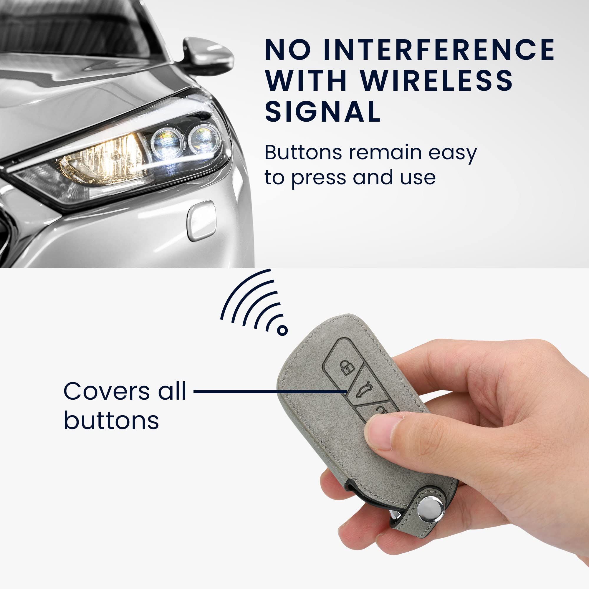 kwmobile Pokrowiec na kluczyk samochodowy kompatybilny z VW Golf 8 3-przyciskowy kluczyk samochodowy – syntetyczna skóra nubukowa – Don't Touch My Key szara