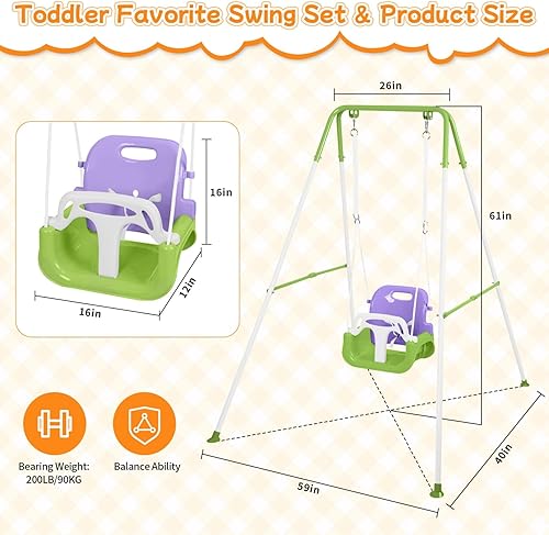 Miniatura 3 de Juego de columpios 3 en 1 para niños pequeños, columpio para bebé con soporte para jugar en interiores y exteriores, juego de columpios para patio