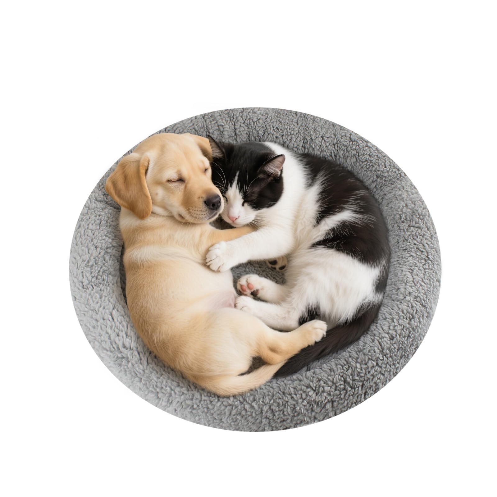 Enjoying Plush Cat Bed Mat Diameter 40 cm Round Pad with Pillow Around for Small Medium Dogs Cats Relying/Curling Sleep Warm Cat Cushion for Crates Antiskid Bottom
