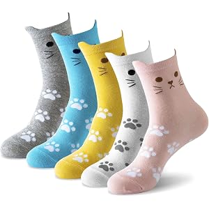 6 Paires Chaussettes Femme à Motif Chat VEGCOO - Coton Confortable Taille 37-41