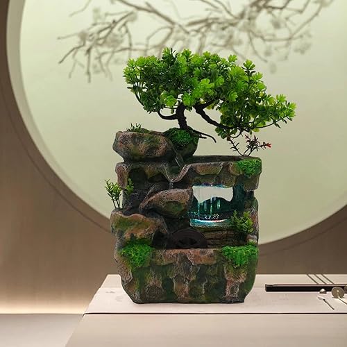 Miniatura 3 de Fuente decorativa de Feng Shui, rueda de cascada, fuente de agua, luces LED de meditación zen, cascada interior, características de agua relajantes