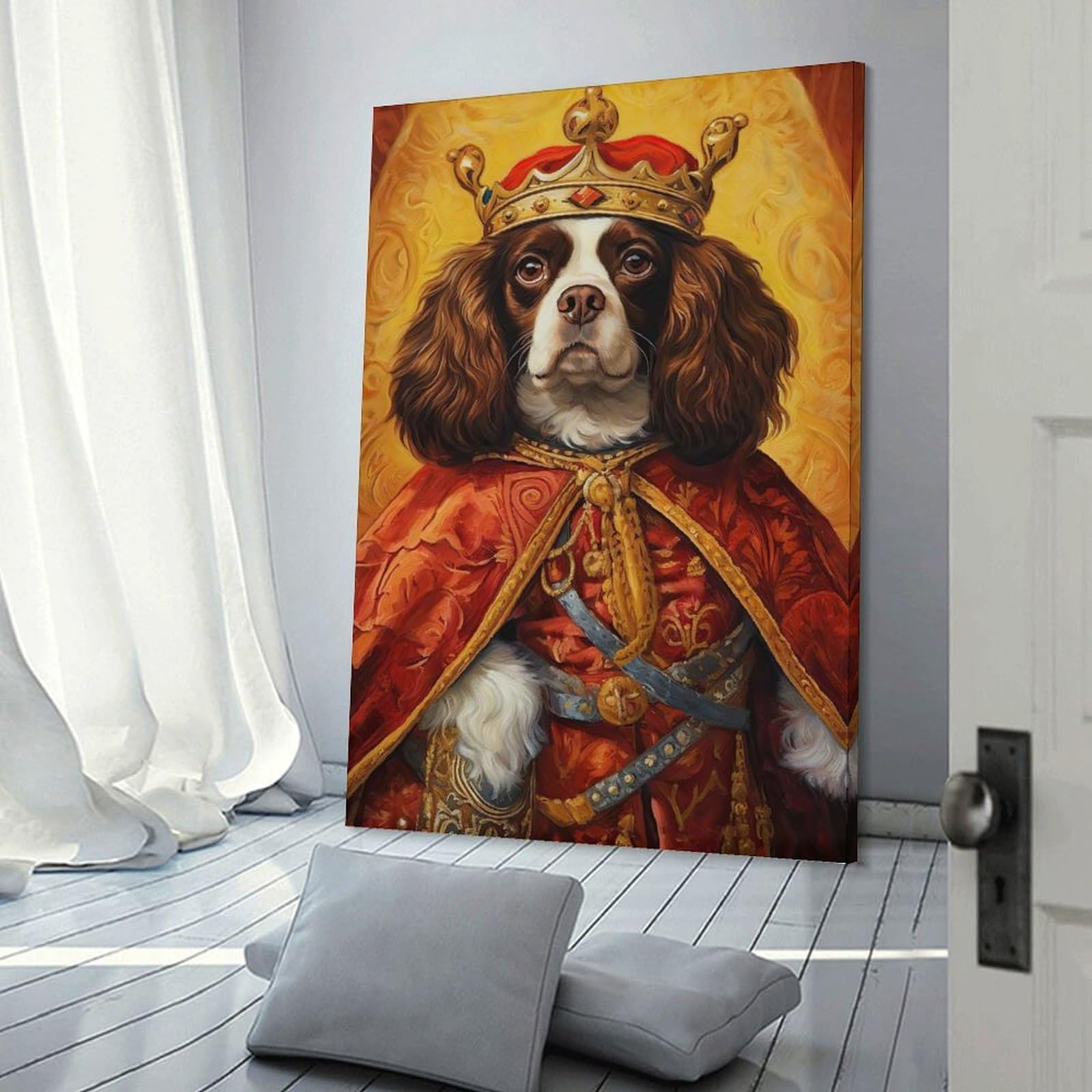 Junmoney Frame-Style-36 Cavalier Dog The King Canvas Wall Decor 24X36inch(60X90cm), For Study, Office Or Focused Interiors, Wall Art That Adds Style To Work Areas