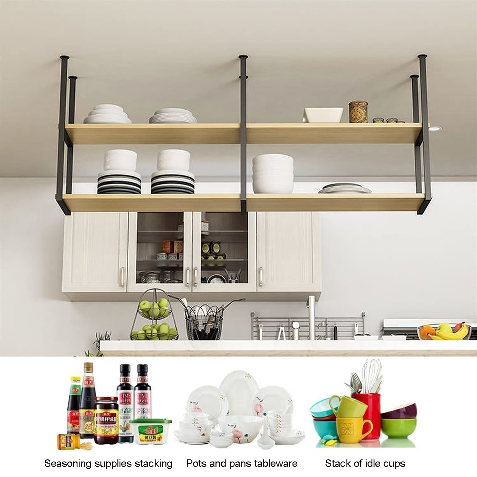 Estantería de Pared de Techo de Madera Maciza y Hierro Estilo Europeo 120x30x80