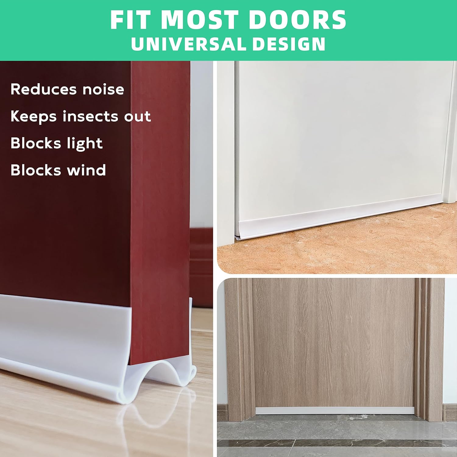 White Under Door Draft Stopper (1 Pack) Door Bottom Weather Strip Gap Seal Soundproof Windproof Blocks Cold Air Insulation Energy-Saving 37.8" L x 1.7" W