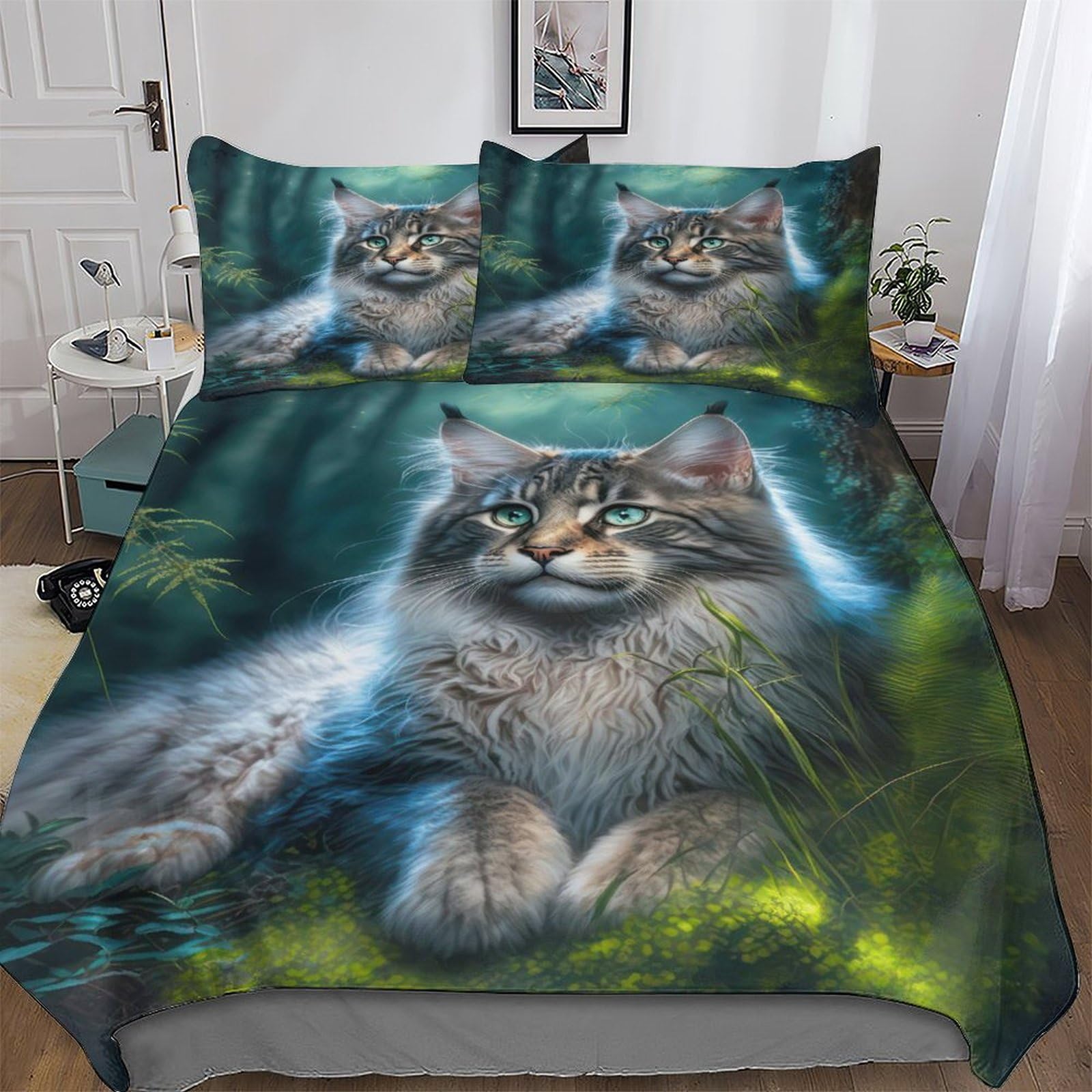 Housse de couette Maine Coon King 220x240 parure de lit 3 pièces pour chambre