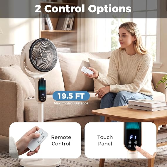 COSTWAY Oscillating Pedestal Fan, Quiet Standing Fan with 8 Speeds, Remote, 12H Timer, 21-38 Adjustable Height and LED Display, Air Circulator with Auto Oscillation, Floor Fan for Bedroom, White