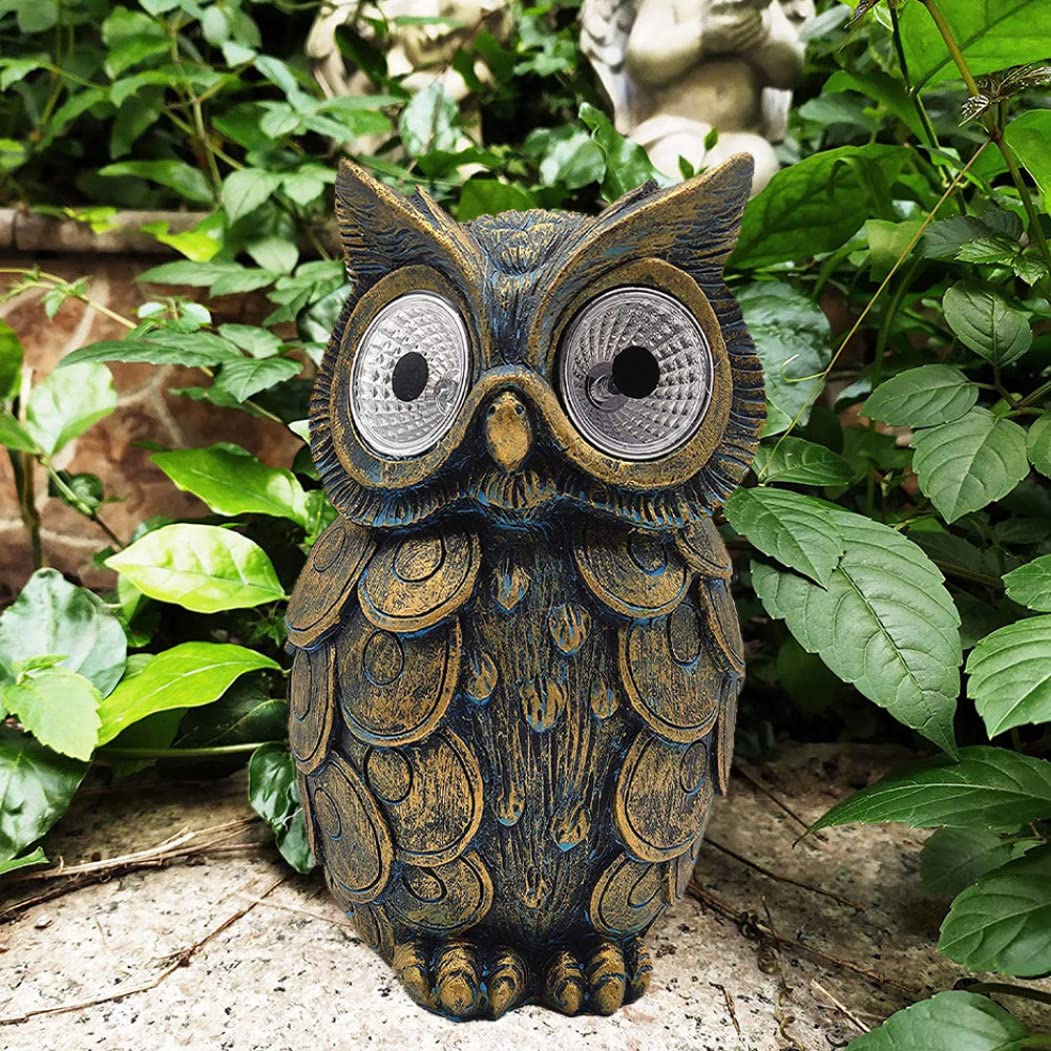 Statua da giardino solare, scultura di gufo in resina impermeabile con luci a LED - Ornamento decorativo per prato da giardino esterno