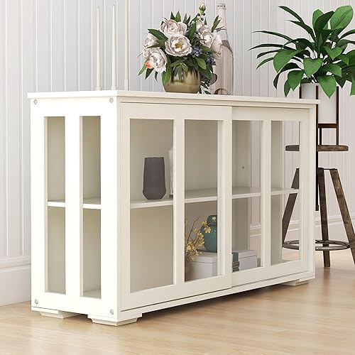 Miniatura 1 de Lostcat Glass Cabinet, 42 Inch China Cabinets with Glass Doors and Height Adjustable Shelf, Buffet Cabinet with Sliding Doors for Kitchen, Dining