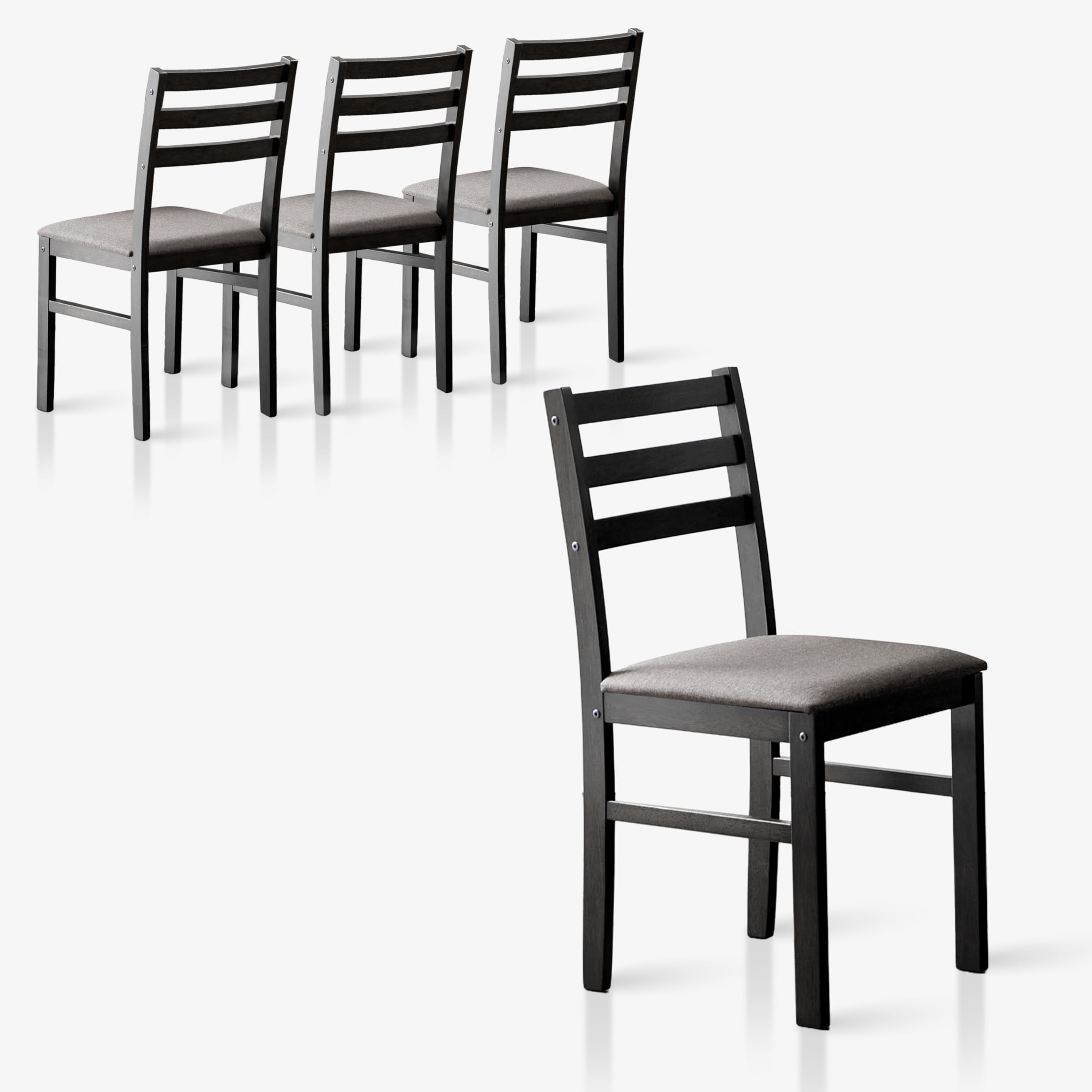 Livinia Seattle Modern Farmhouse Kitchen Dining Room Chair Set of 4, Solid Wood Fabric Upholstered Cushion Seat Wood Ladder Back Chairs (Black)