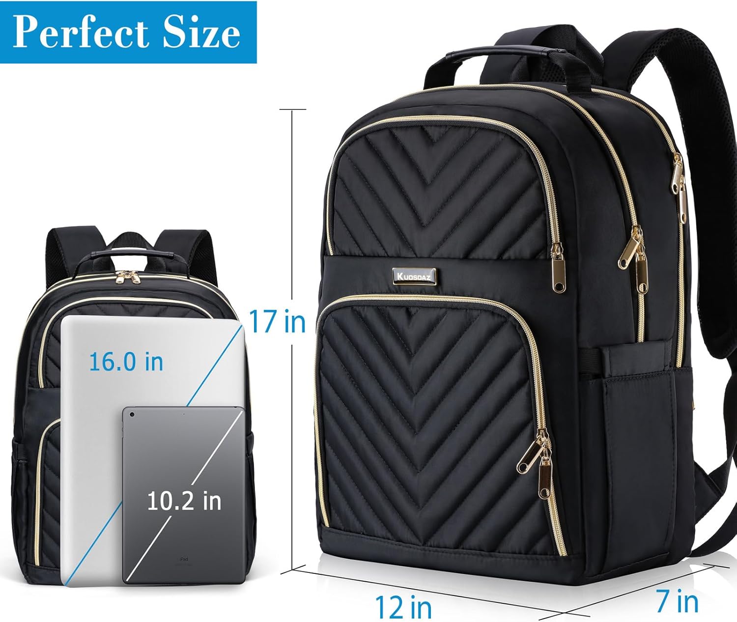 Laptop Backpack for Women, School Backpack for Teen Girls, 15.6 Inch Quilted Work Backpack Purse, Large Anti-theft Bookbag for Students, Casual Daypacks for Women,Black