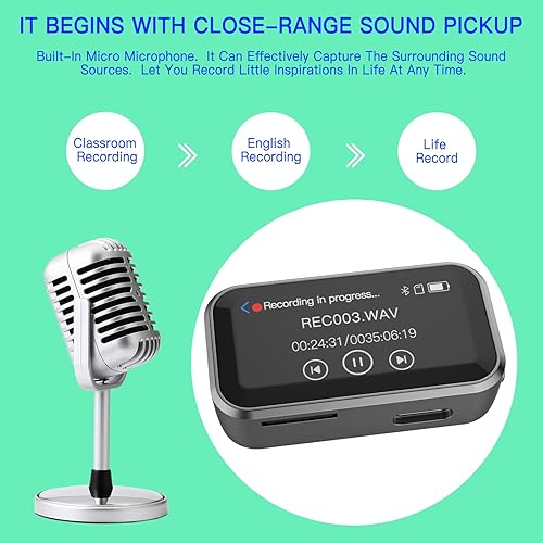 Miniatura 3 de Mini reproductor MP3 con Bluetooth, reproductor de música digital portátil sin pérdidas 32G con altavoz integrado, pantalla táctil completa de 1.47