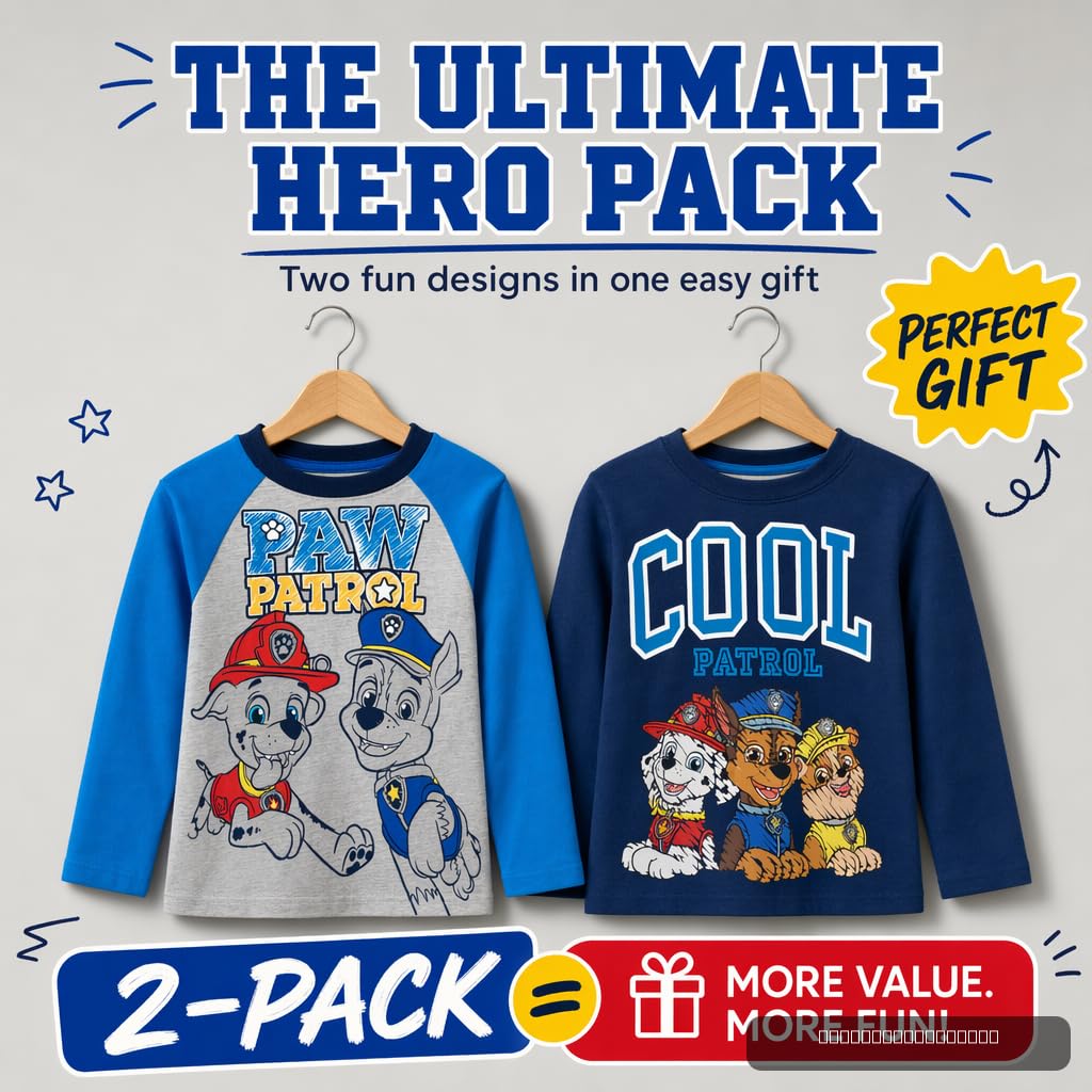 Paw Patrol Nickelodeon Marshall Chase Rubble - Paquete de 2 camisetas gráficas para bebés y niños grandes, Azul/ Gris, 3 años