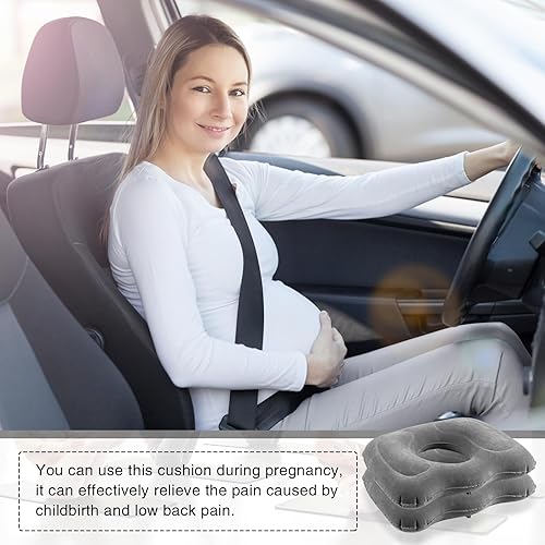 Miniatura 6 de Leinuosen 2 cojines inflables de asiento de 18.1 x 15.7 x 4.7 pulgadas, almohada de elevación portátil con forma de dona, almohada de hemorroides