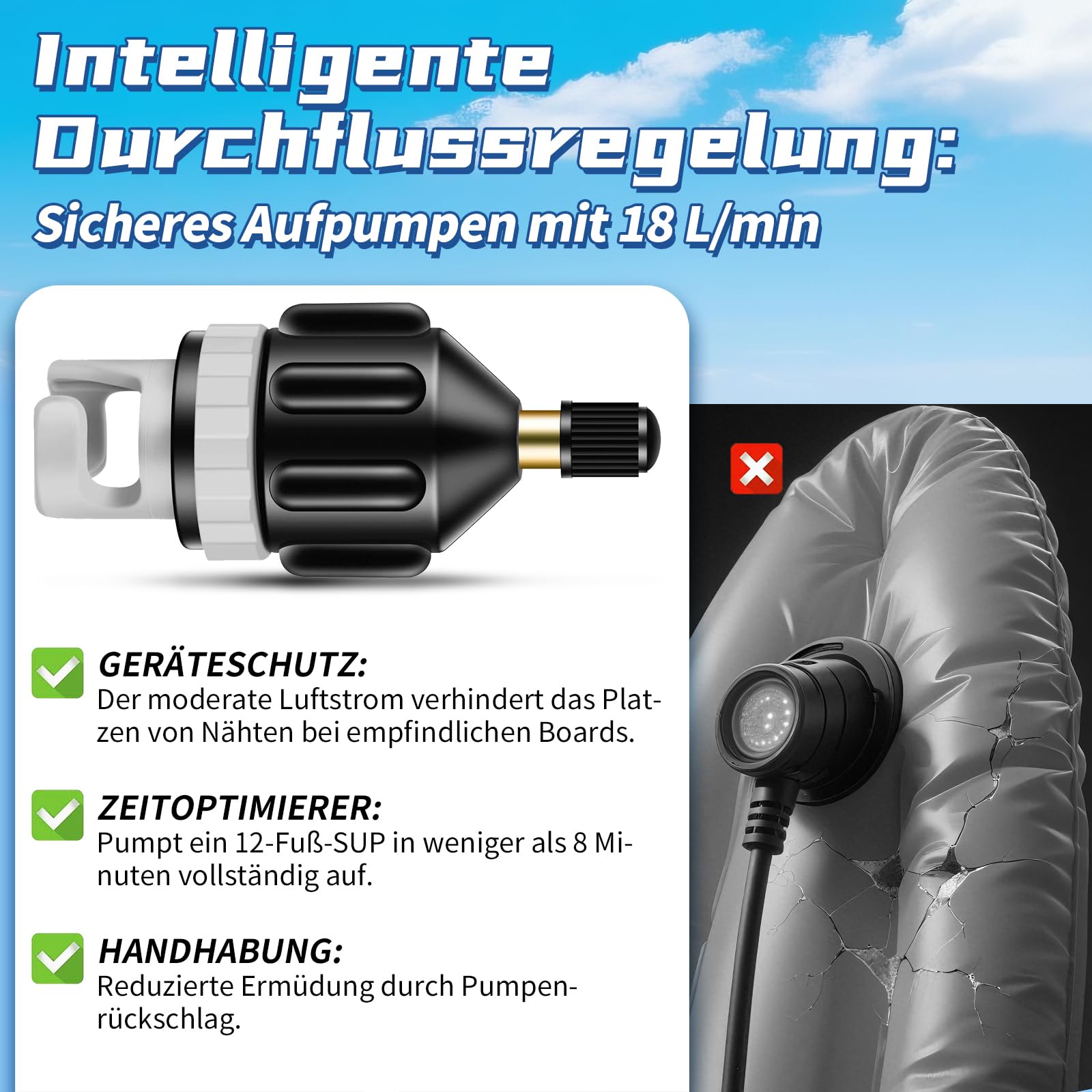 Nikou Adaptateur de Valve Kayak, Bateau Pneumatique Sup Adaptateur Pompe avec Fixation de la Vanne d'air Conventionnel Standard pour Sup Paddle